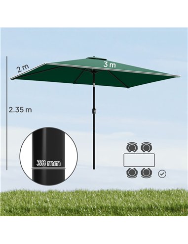 Outsunny Garden Parasol, Parasol Umbrella with Crank Handle, Tilt Function, Polyester Canopy, Green