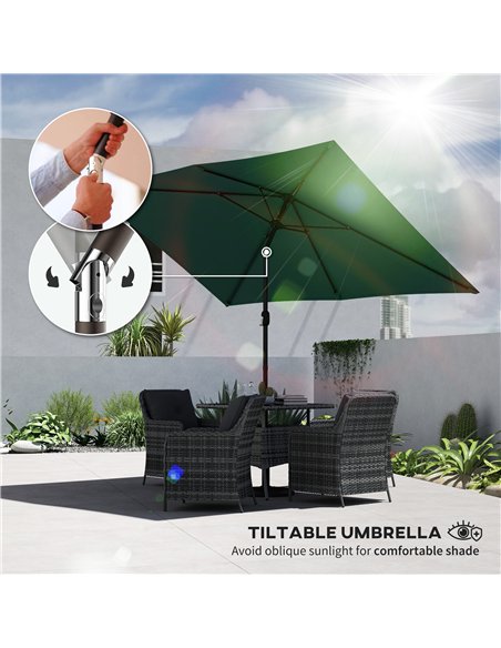 Outsunny Garden Parasol, Parasol Umbrella with Crank Handle, Tilt Function, Polyester Canopy, Green - pic 188107 | FastDaddyshop