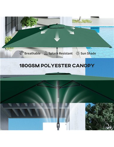 Outsunny Garden Parasol, Parasol Umbrella with Crank Handle, Tilt Function, Polyester Canopy, Green