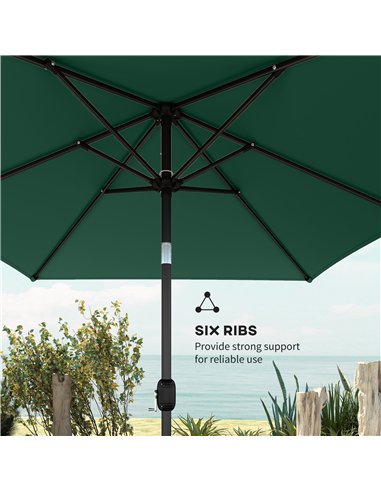 Outsunny Garden Parasol, Parasol Umbrella with Crank Handle, Tilt Function, Polyester Canopy, Green