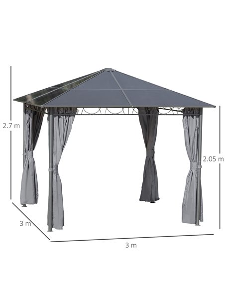 Outsunny 3x3m Hardtop Gazebo with UV Resistant Polycarbonate Roof, Steel & Aluminum Frame, Grey - pic 18811 | FastDaddyshop