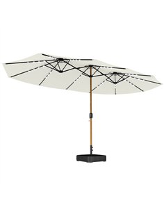 Outsunny Double Sided Garden Parasol with Base Included & 48 Solar LED Lights Patio Umbrella Crank Handle 4.6m Cream White