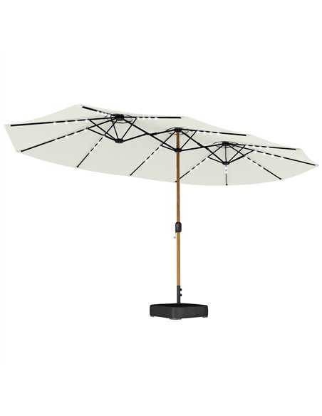 Outsunny Double Sided Garden Parasol with Base Included & 48 Solar LED Lights Patio Umbrella Crank Handle 4.6m Cream White - pic 188113 | FastDaddyshop