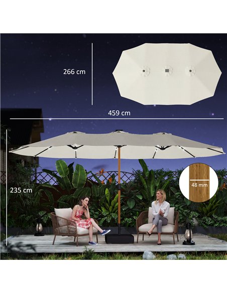 Outsunny Double Sided Garden Parasol with Base Included & 48 Solar LED Lights Patio Umbrella Crank Handle 4.6m Cream White - pic 188115 | FastDaddyshop