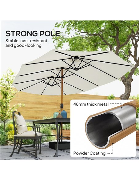 Outsunny Double Sided Garden Parasol with Base Included & 48 Solar LED Lights Patio Umbrella Crank Handle 4.6m Cream White - pic 188119 | FastDaddyshop
