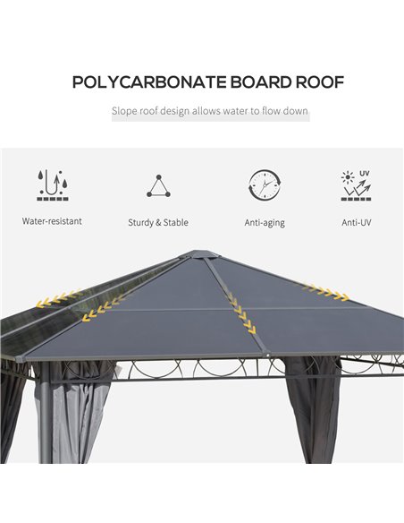 Outsunny 3x3m Hardtop Gazebo with UV Resistant Polycarbonate Roof, Steel & Aluminum Frame, Grey - pic 18812 | FastDaddyshop
