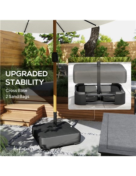 Outsunny Double Sided Garden Parasol with Base Included & 48 Solar LED Lights Patio Umbrella Crank Handle 4.6m Cream White - pic 188120 | FastDaddyshop