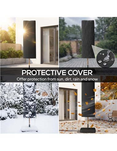 Outsunny Double Sided Garden Parasol with Base Included & 48 Solar LED Lights Patio Umbrella Crank Handle 4.6m Cream White