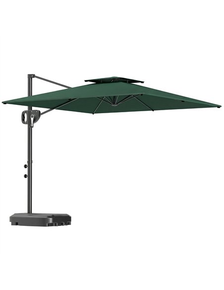 Outsunny Cantilever Parasol with Weighted Base Double Top Garden Parasol Square Hanging Patio Umbrella with Crank Tilt Dark Gree - pic 188122 | FastDaddyshop