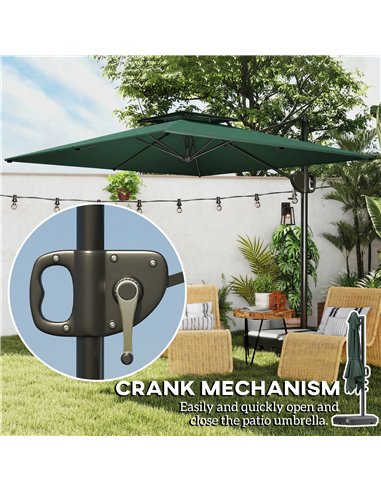 Outsunny Cantilever Parasol with Weighted Base Double Top Garden Parasol Square Hanging Patio Umbrella with Crank Tilt Dark Gree