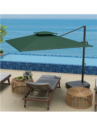 Outsunny Cantilever Parasol with Weighted Base Double Top Garden Parasol Square Hanging Patio Umbrella with Crank Tilt Dark Gree