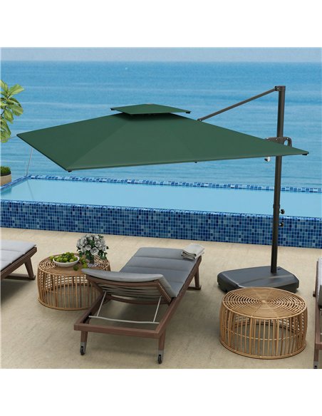 Outsunny Cantilever Parasol with Weighted Base Double Top Garden Parasol Square Hanging Patio Umbrella with Crank Tilt Dark Gree - pic 188129 | FastDaddyshop