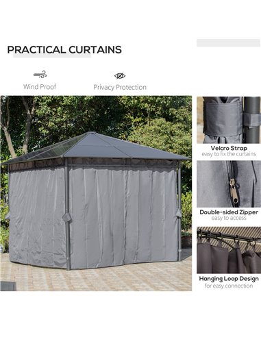 Outsunny 3x3m Hardtop Gazebo with UV Resistant Polycarbonate Roof, Steel & Aluminum Frame, Grey