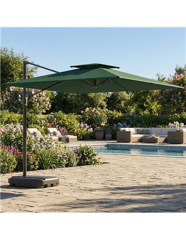 Outsunny Cantilever Parasol with Weighted Base Double Top Garden Parasol Square Hanging Patio Umbrella with Crank Tilt Dark Gree