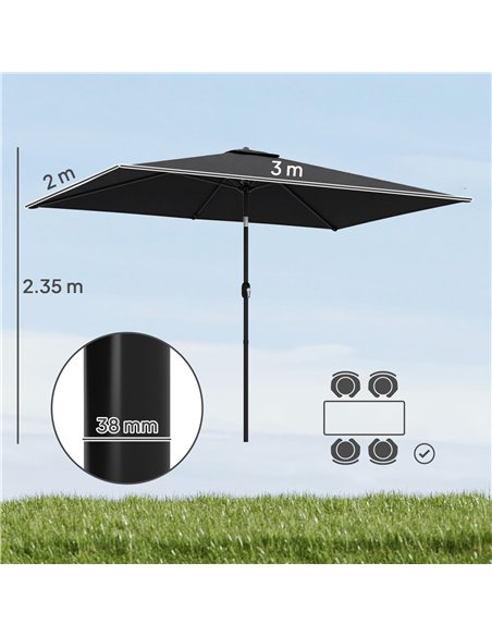 Outsunny Garden Parasol, Parasol Umbrella with Crank Handle, Tilt Function, Polyester Canopy, Black - pic 188133 | FastDaddyshop
