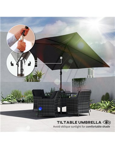 Outsunny Garden Parasol, Parasol Umbrella with Crank Handle, Tilt Function, Polyester Canopy, Black