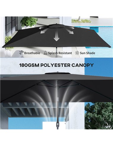 Outsunny Garden Parasol, Parasol Umbrella with Crank Handle, Tilt Function, Polyester Canopy, Black