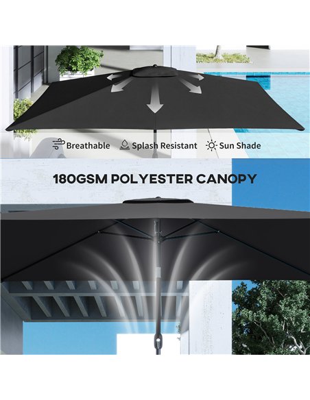 Outsunny Garden Parasol, Parasol Umbrella with Crank Handle, Tilt Function, Polyester Canopy, Black - pic 188135 | FastDaddyshop