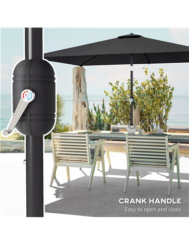 Outsunny Garden Parasol, Parasol Umbrella with Crank Handle, Tilt Function, Polyester Canopy, Black