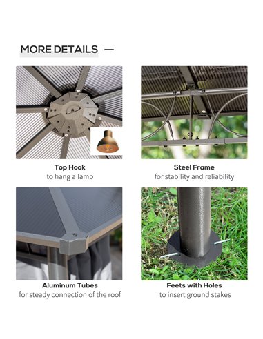Outsunny 3x3m Hardtop Gazebo with UV Resistant Polycarbonate Roof, Steel & Aluminum Frame, Grey