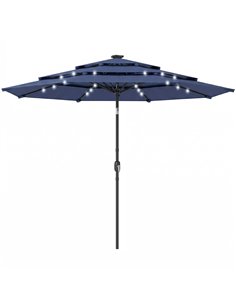 Outsunny 2.8 m Garden Parasol Umbrella with LED Solar Light, Parasol Cover, 3 Tier Outdoor Table Market Patio Umbrella, Navy Blu