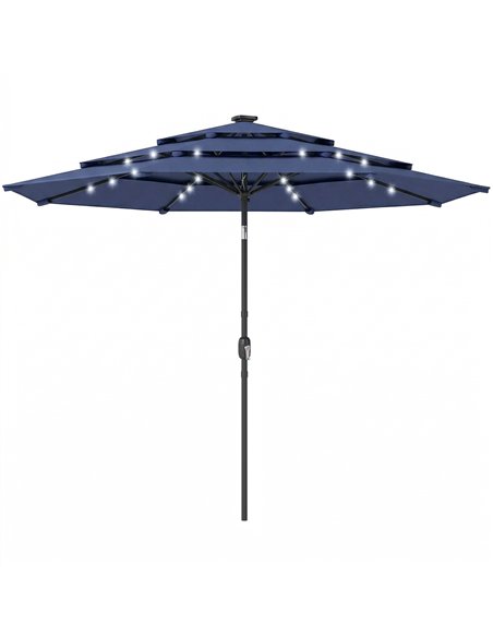 Outsunny 2.8 m Garden Parasol Umbrella with LED Solar Light, Parasol Cover, 3 Tier Outdoor Table Market Patio Umbrella, Navy Blu - pic 188140 | FastDaddyshop