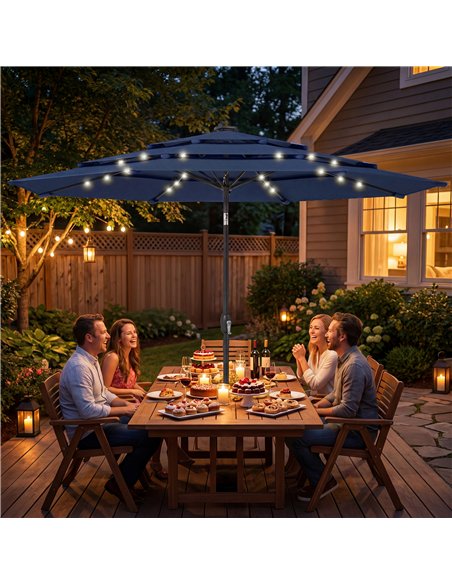 Outsunny 2.8 m Garden Parasol Umbrella with LED Solar Light, Parasol Cover, 3 Tier Outdoor Table Market Patio Umbrella, Navy Blu - pic 188141 | FastDaddyshop
