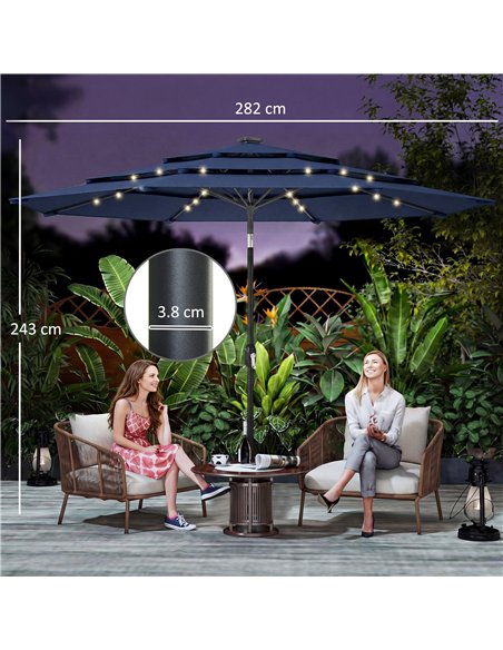 Outsunny 2.8 m Garden Parasol Umbrella with LED Solar Light, Parasol Cover, 3 Tier Outdoor Table Market Patio Umbrella, Navy Blu - pic 188142 | FastDaddyshop