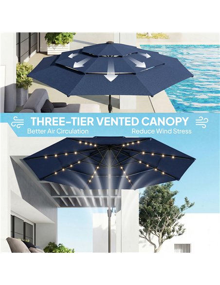 Outsunny 2.8 m Garden Parasol Umbrella with LED Solar Light, Parasol Cover, 3 Tier Outdoor Table Market Patio Umbrella, Navy Blu - pic 188145 | FastDaddyshop
