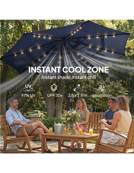 Outsunny 2.8 m Garden Parasol Umbrella with LED Solar Light, Parasol Cover, 3 Tier Outdoor Table Market Patio Umbrella, Navy Blu - pic 188146 | FastDaddyshop