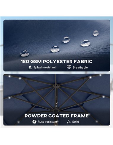 Outsunny 2.8 m Garden Parasol Umbrella with LED Solar Light, Parasol Cover, 3 Tier Outdoor Table Market Patio Umbrella, Navy Blu