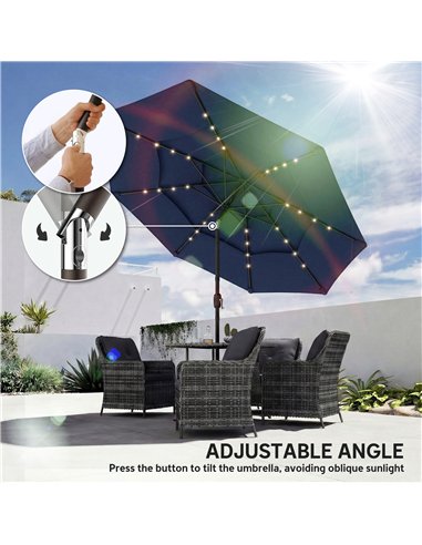 Outsunny 2.8 m Garden Parasol Umbrella with LED Solar Light, Parasol Cover, 3 Tier Outdoor Table Market Patio Umbrella, Navy Blu
