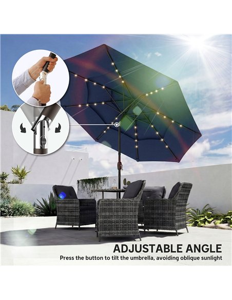 Outsunny 2.8 m Garden Parasol Umbrella with LED Solar Light, Parasol Cover, 3 Tier Outdoor Table Market Patio Umbrella, Navy Blu - pic 188148 | FastDaddyshop