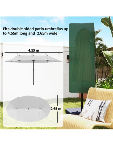 Outsunny Garden Parasol Cover, Outdoor Patio Umbrella Protector Weatherproof Garden Patio for 2-4.6m Parasol, Dark Green