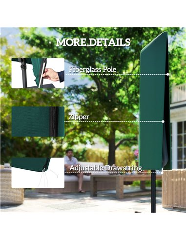 Outsunny Garden Parasol Cover, Outdoor Patio Umbrella Protector Weatherproof Garden Patio for 2-4.6m Parasol, Dark Green