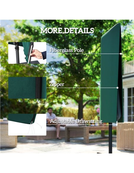Outsunny Garden Parasol Cover, Outdoor Patio Umbrella Protector Weatherproof Garden Patio for 2-4.6m Parasol, Dark Green - pic 188154 | FastDaddyshop