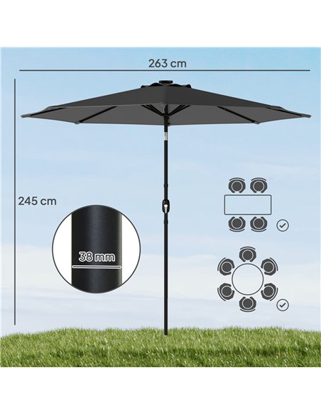Outsunny 2.6 m Garden Parasol Umbrella with LED Solar Light, Parasol Cover, Outdoor Market Patio Umbrella, Black - pic 188169 | FastDaddyshop