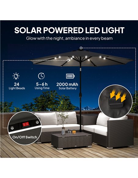 Outsunny 2.6 m Garden Parasol Umbrella with LED Solar Light, Parasol Cover, Outdoor Market Patio Umbrella, Black - pic 188170 | FastDaddyshop