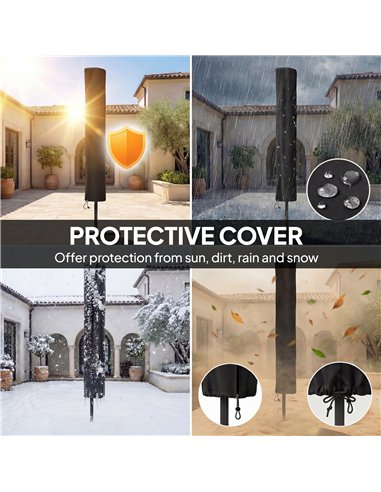 Outsunny 2.6 m Garden Parasol Umbrella with LED Solar Light, Parasol Cover, Outdoor Market Patio Umbrella, Black