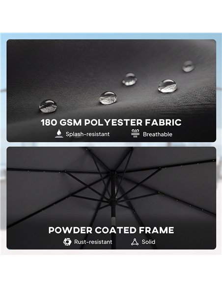Outsunny 2.6 m Garden Parasol Umbrella with LED Solar Light, Parasol Cover, Outdoor Market Patio Umbrella, Black - pic 188173 | FastDaddyshop