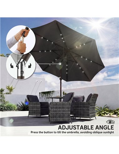 Outsunny 2.6 m Garden Parasol Umbrella with LED Solar Light, Parasol Cover, Outdoor Market Patio Umbrella, Black