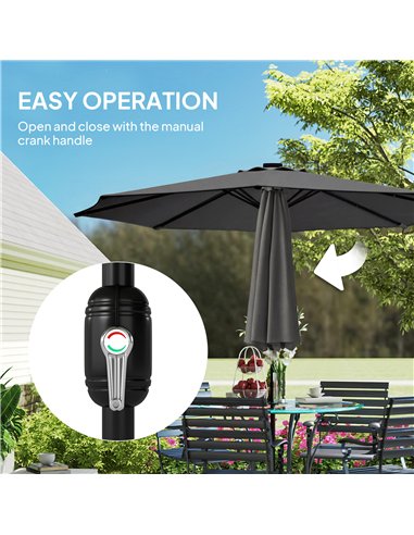 Outsunny 2.6 m Garden Parasol Umbrella with LED Solar Light, Parasol Cover, Outdoor Market Patio Umbrella, Black