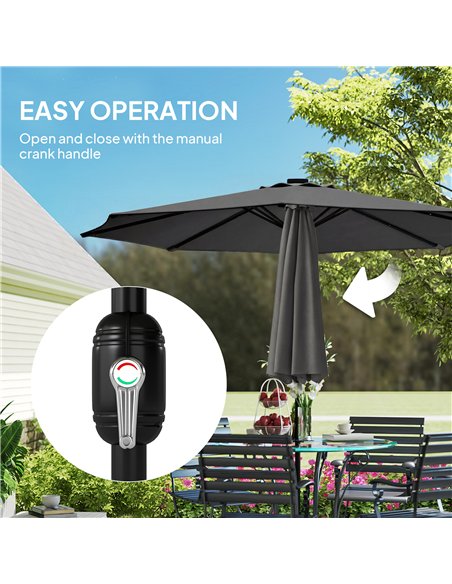 Outsunny 2.6 m Garden Parasol Umbrella with LED Solar Light, Parasol Cover, Outdoor Market Patio Umbrella, Black - pic 188175 | FastDaddyshop