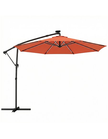 Outsunny 3 m Garden Cantilever Parasol with LED Solar Light, Round Overhanging Umbrella with 360° Rotation, Cover, Orange - pic 188176 | FastDaddyshop