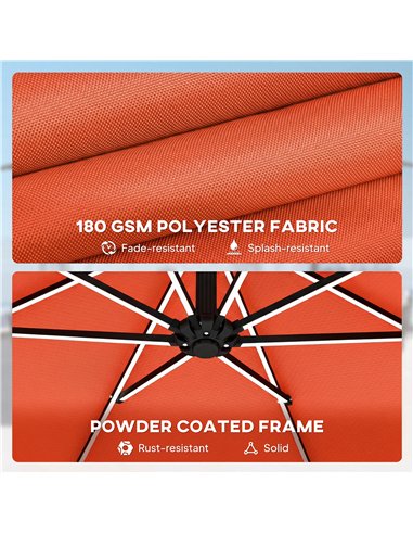 Outsunny 3 m Garden Cantilever Parasol with LED Solar Light, Round Overhanging Umbrella with 360° Rotation, Cover, Orange