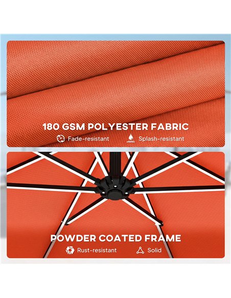 Outsunny 3 m Garden Cantilever Parasol with LED Solar Light, Round Overhanging Umbrella with 360° Rotation, Cover, Orange - pic 188184 | FastDaddyshop