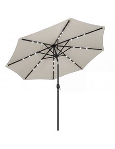 Outsunny 2.6 m Garden Parasol Umbrella with LED Solar Light, Parasol Cover, Outdoor Market Patio Umbrella, Light Grey