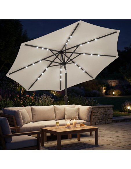 Outsunny 2.6 m Garden Parasol Umbrella with LED Solar Light, Parasol Cover, Outdoor Market Patio Umbrella, Light Grey - pic 188186 | FastDaddyshop