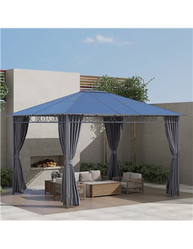 Outsunny 3.6x3m Hardtop Gazebo with UV Resistant Polycarbonate Roof, Steel & Aluminum Frame, Grey