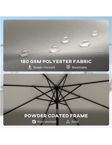 Outsunny 2.6 m Garden Parasol Umbrella with LED Solar Light, Parasol Cover, Outdoor Market Patio Umbrella, Light Grey